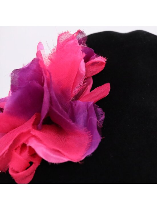 Borsalino Antica Casa Black Velvet Floppy Hat -Pink Flower Feather Women\'s Italy main image 10